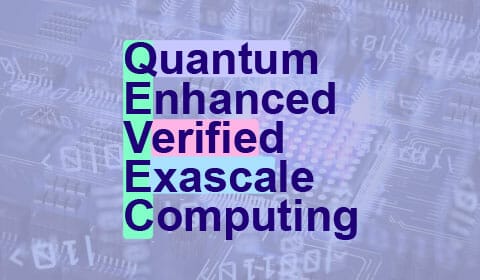 Quantum computing concept. Circuit and qubits in background